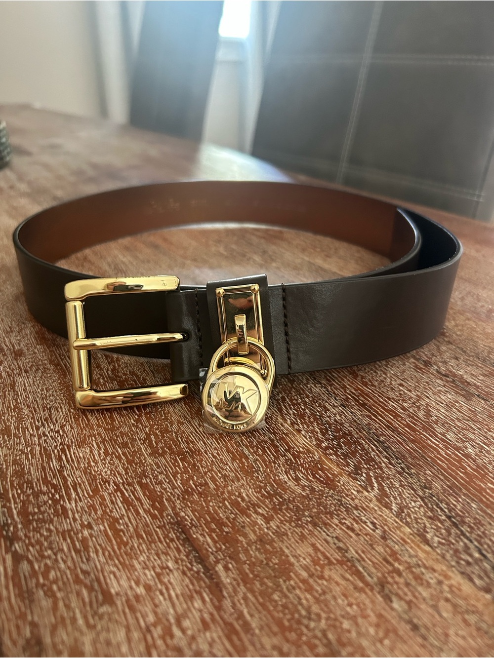 Michael Kors Brown Belt Gold MK Lock Charm Medium